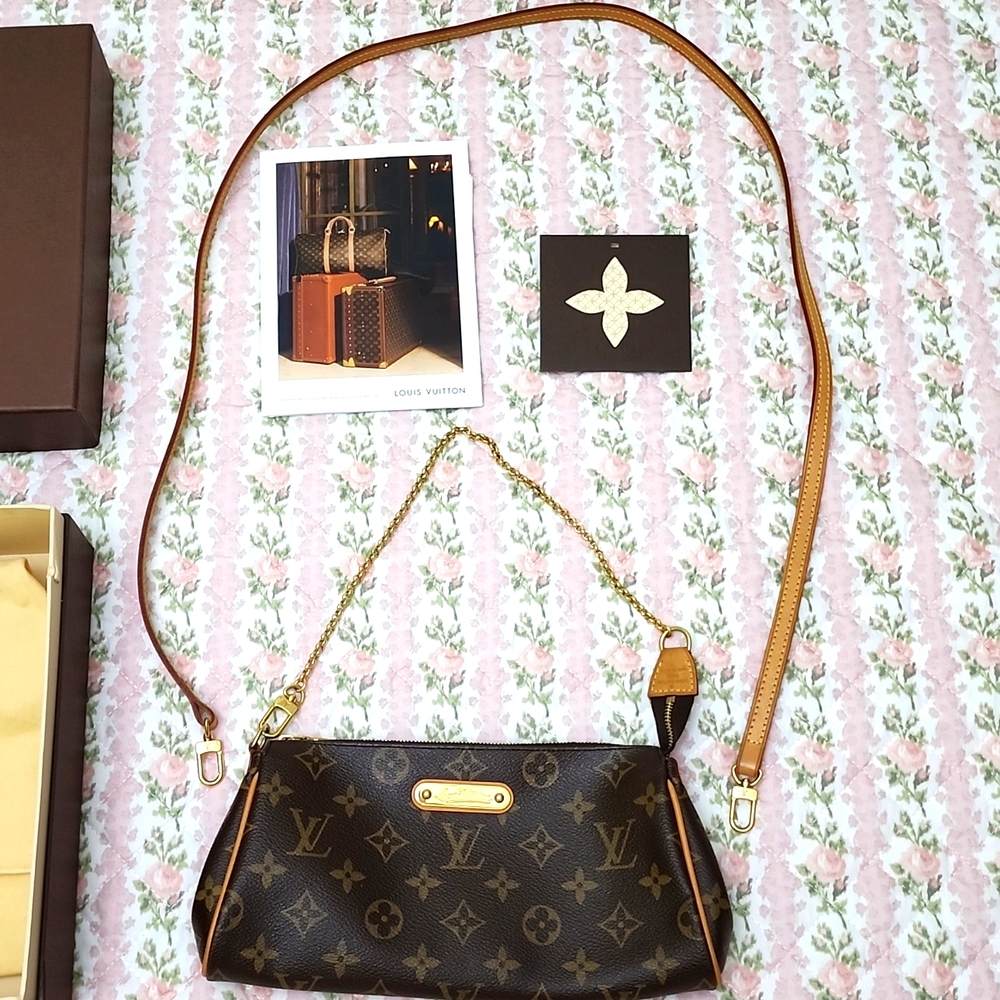 💎 Louis Vuitton 2 Way Eva Signature Brown Monogram Crossbody Pochette Bag - Picture 3 of 17